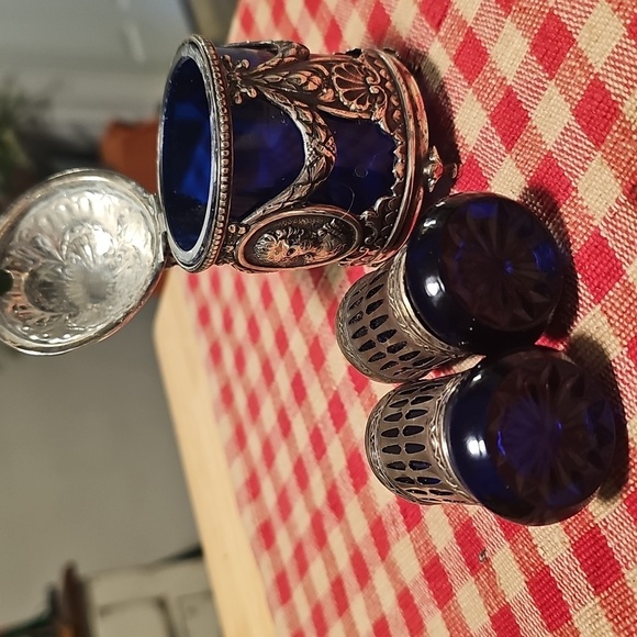 Vintage French Silver and Blue Decorative Set - Picture 3 of 6